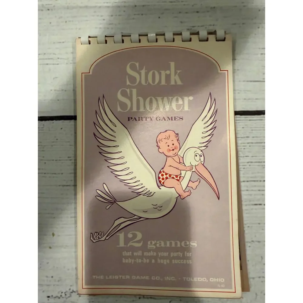 Vintage Stork Shower Party Games Spiral Bound Notepad